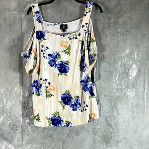 JM Collection Women's Deep Cob Combo Printed Square-Neck Cold-Shoulder Top SZ M